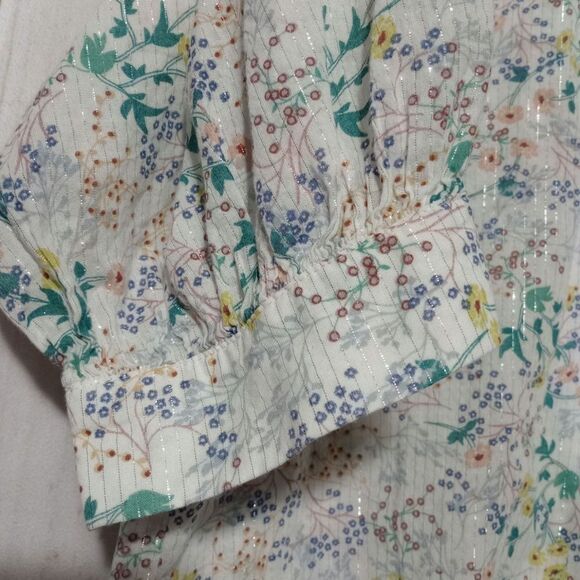 A.n.a Shirt Ladies 2xl White Floral Shimmer Semi Sheer Long Sleeve Light Weight - Picture 4 of 8